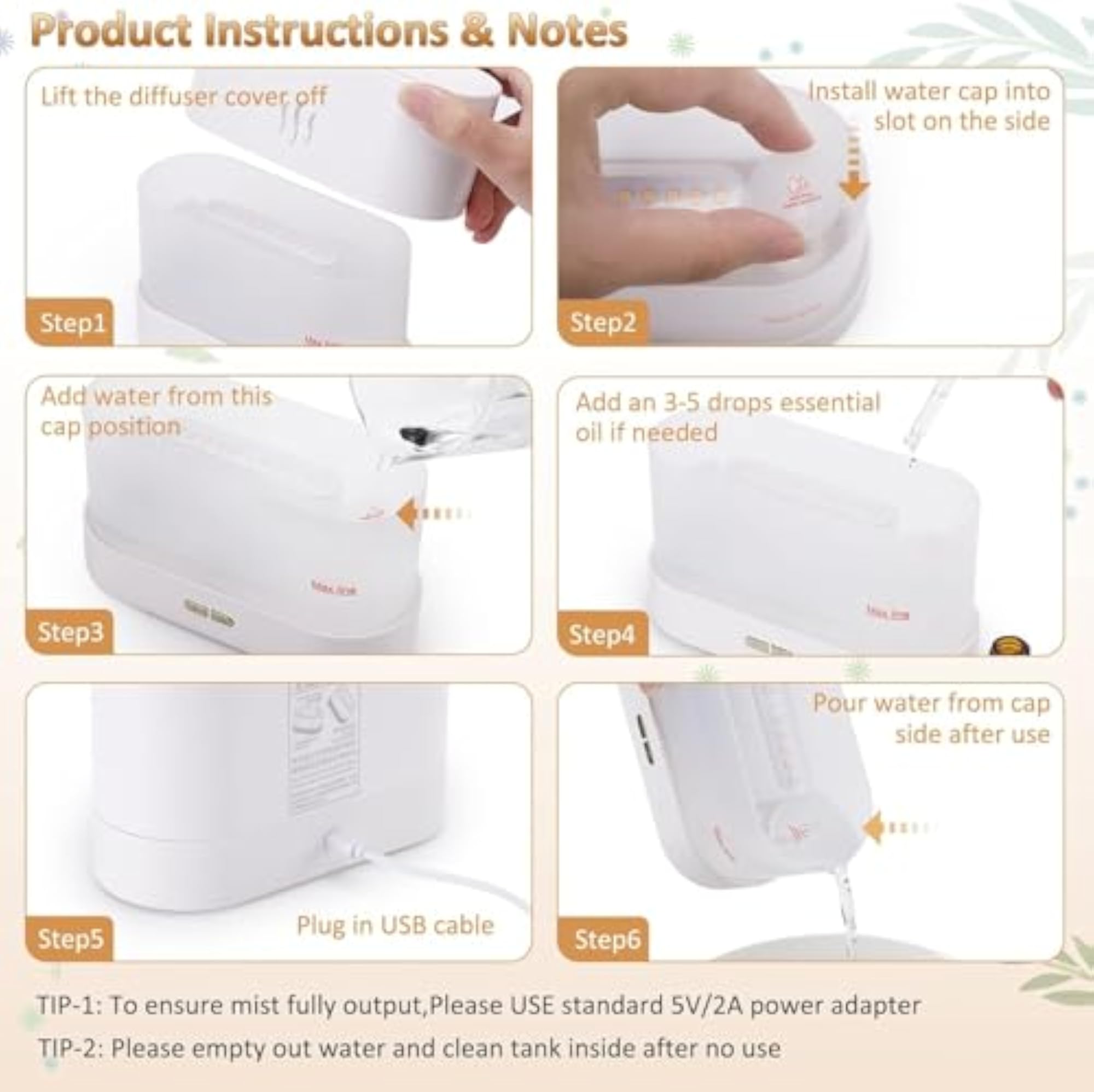 Essential Diffuser & Mist Humidifier, 10 ML, Pink Rose